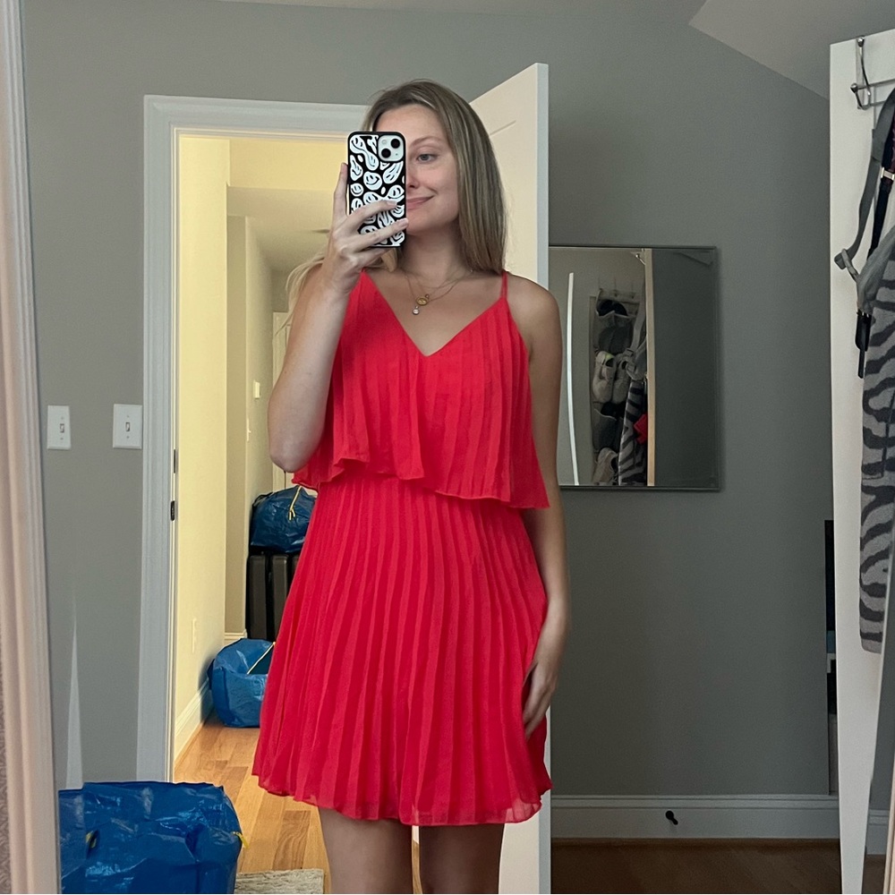 Red Pleaded Tiered Mini Dress